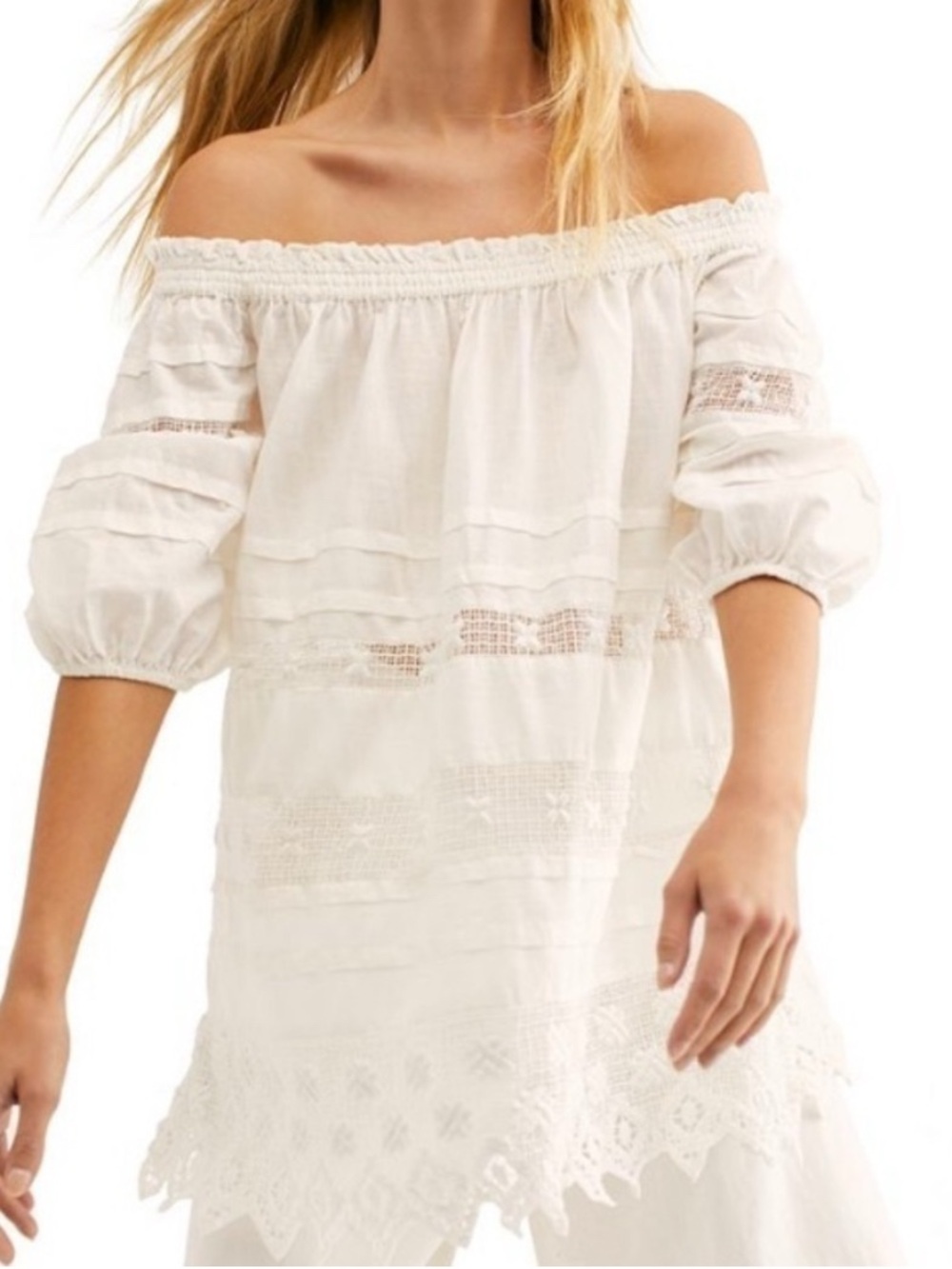 Free People White Sounds of Summer Tunic Mini Dress Size M